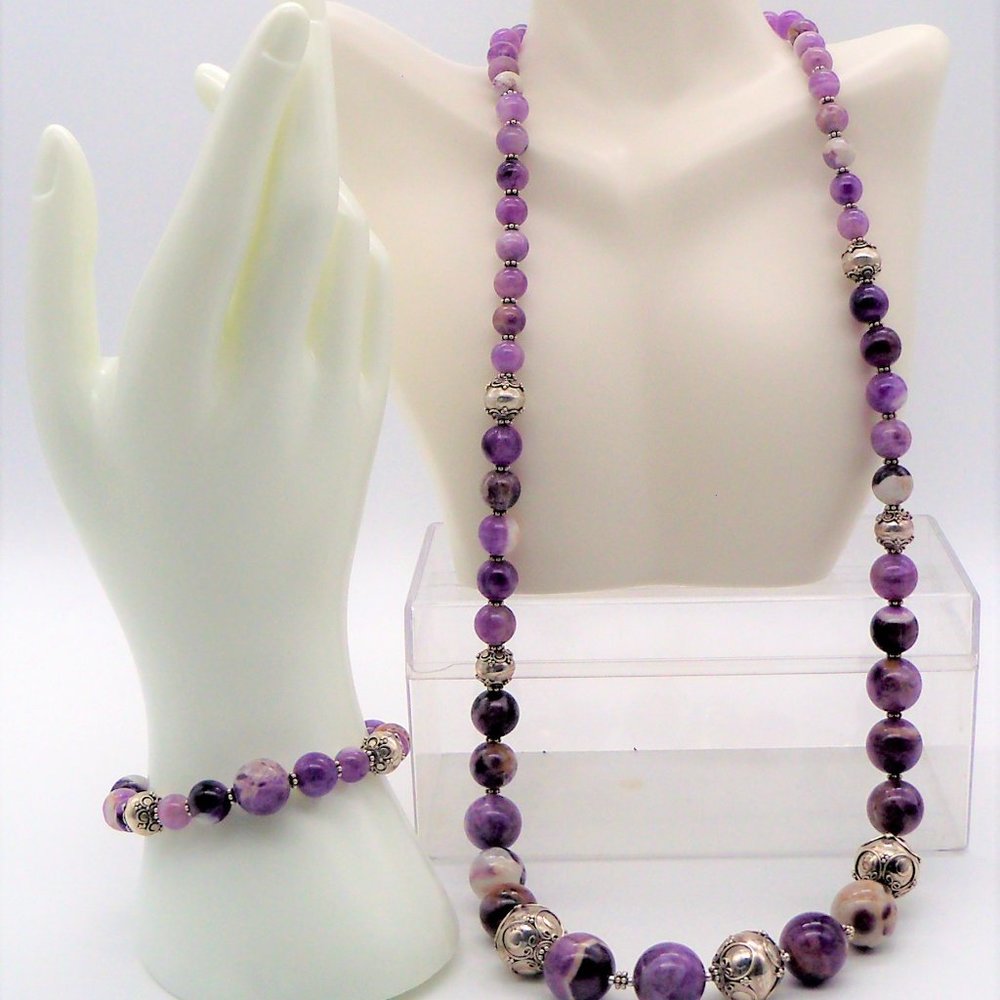Amethyst and Sterling Silver Necklace and Bracelet Set